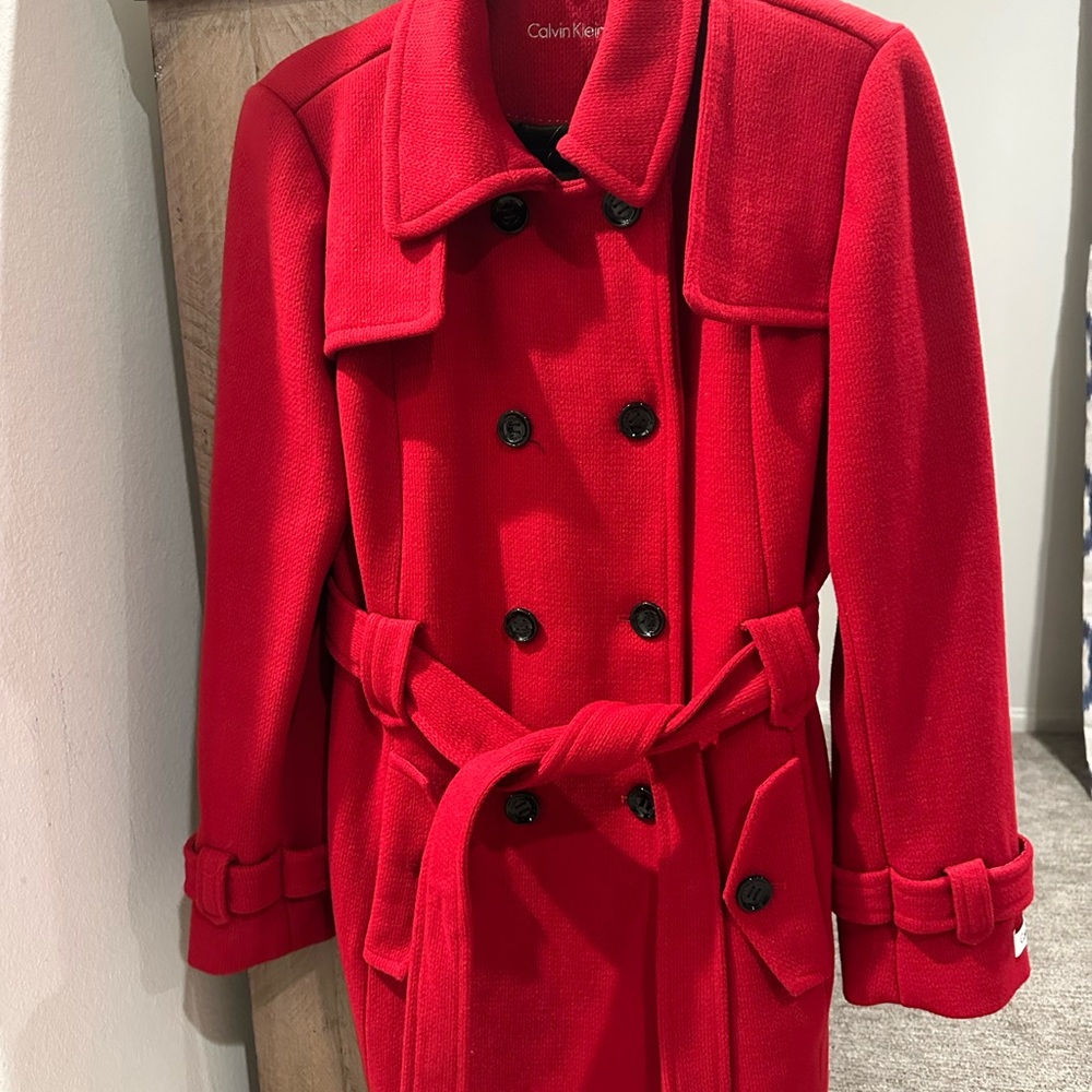 Calvin Klein Vibrant Red Trench Coat
